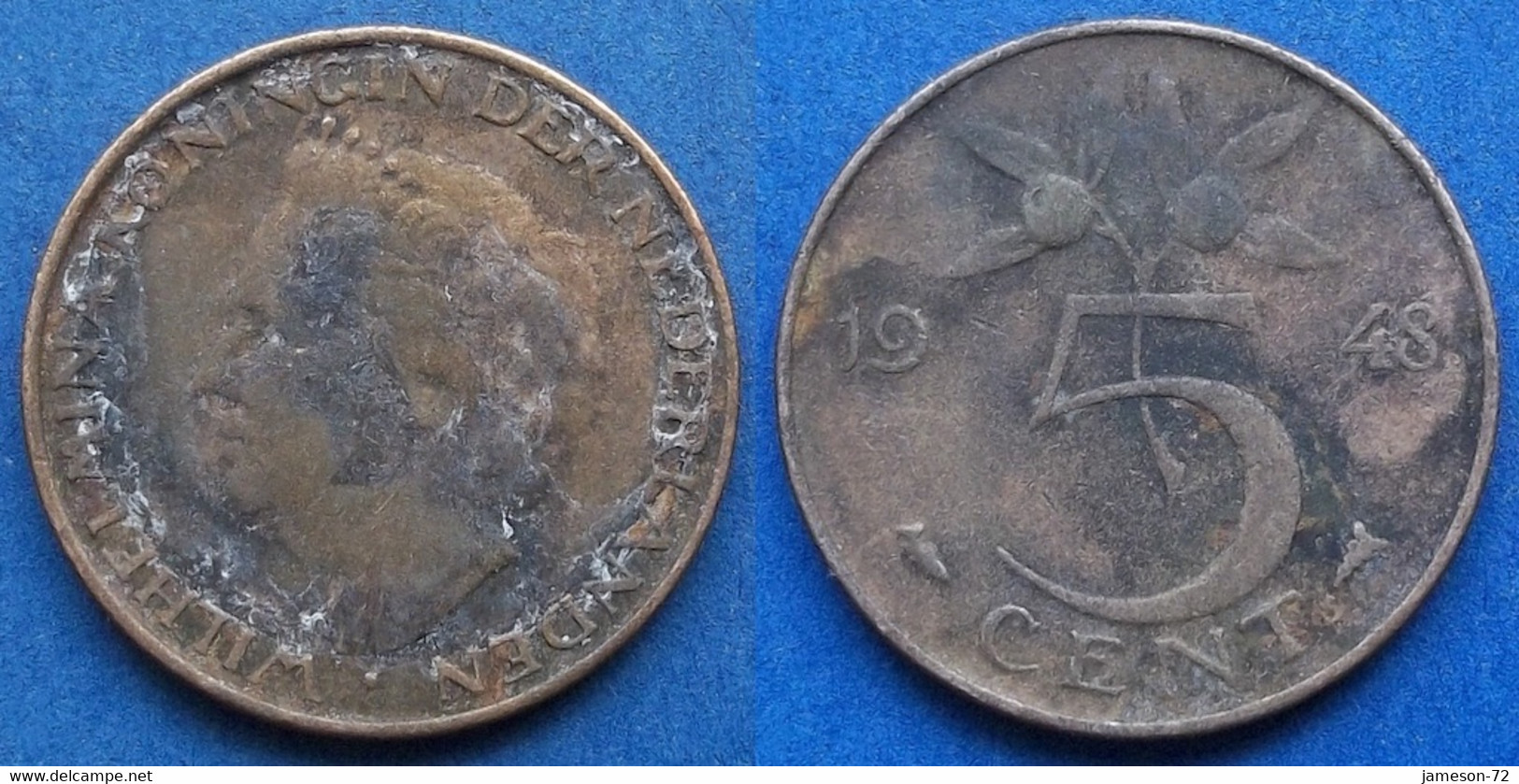 NETHERLANDS - 5 Cents 1948 "orange Branch" KM# 176 Wilhemina (1890-1948) - Edelweiss Coins - 5 Centavos