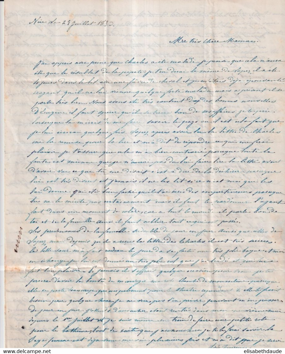 ETATS EGLISE - 1853 - SASSONE N°6 + TAXE "8" RECTIFIEE "12" !! Sur LETTRE De ROMA  => NICE Via DI SARZANA ! - Etats Pontificaux