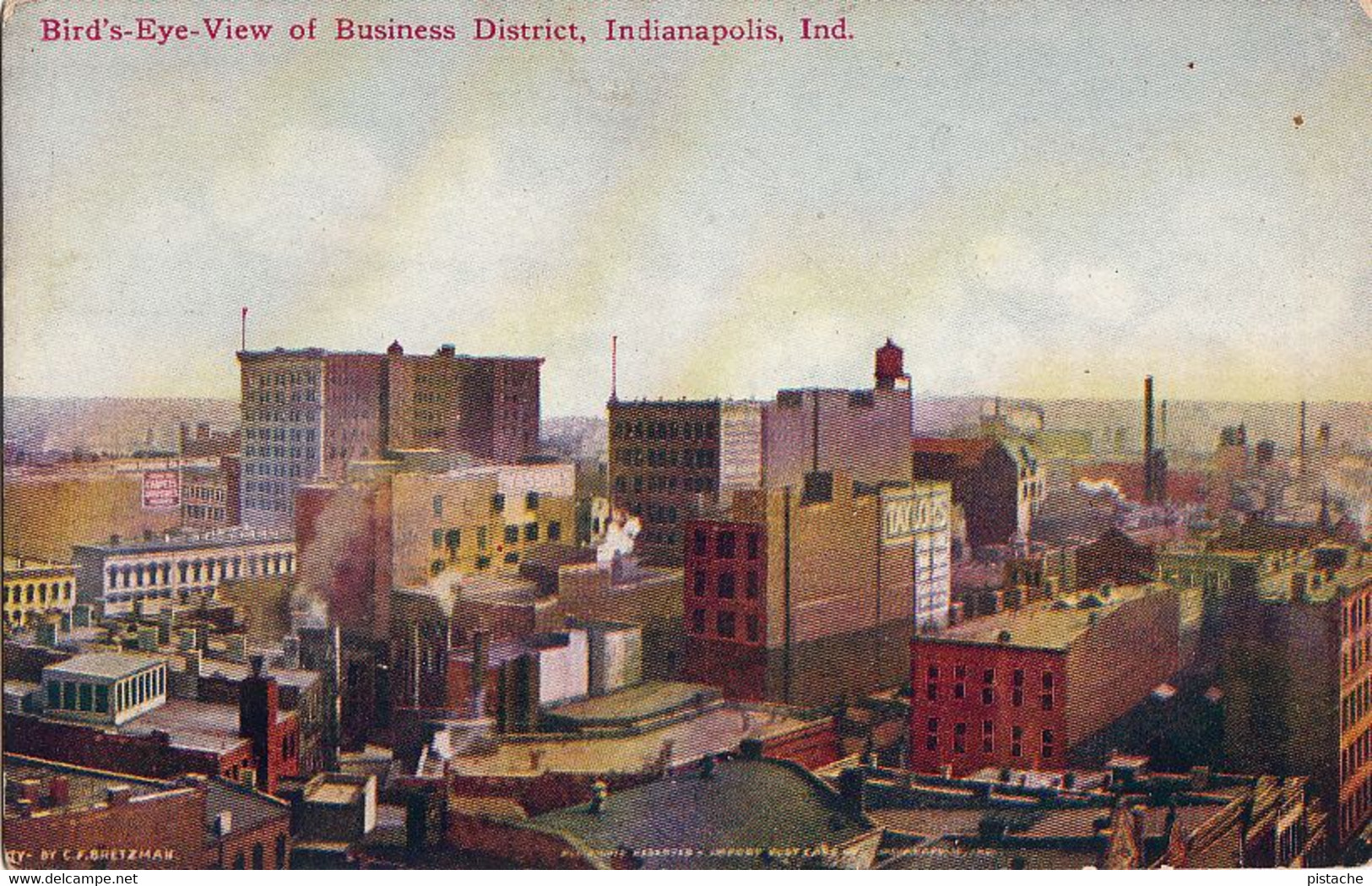 3005 – Indianapolis Indiana – Bird’s Eye View Of Business District – Good Condition - 2 Scans - Indianapolis