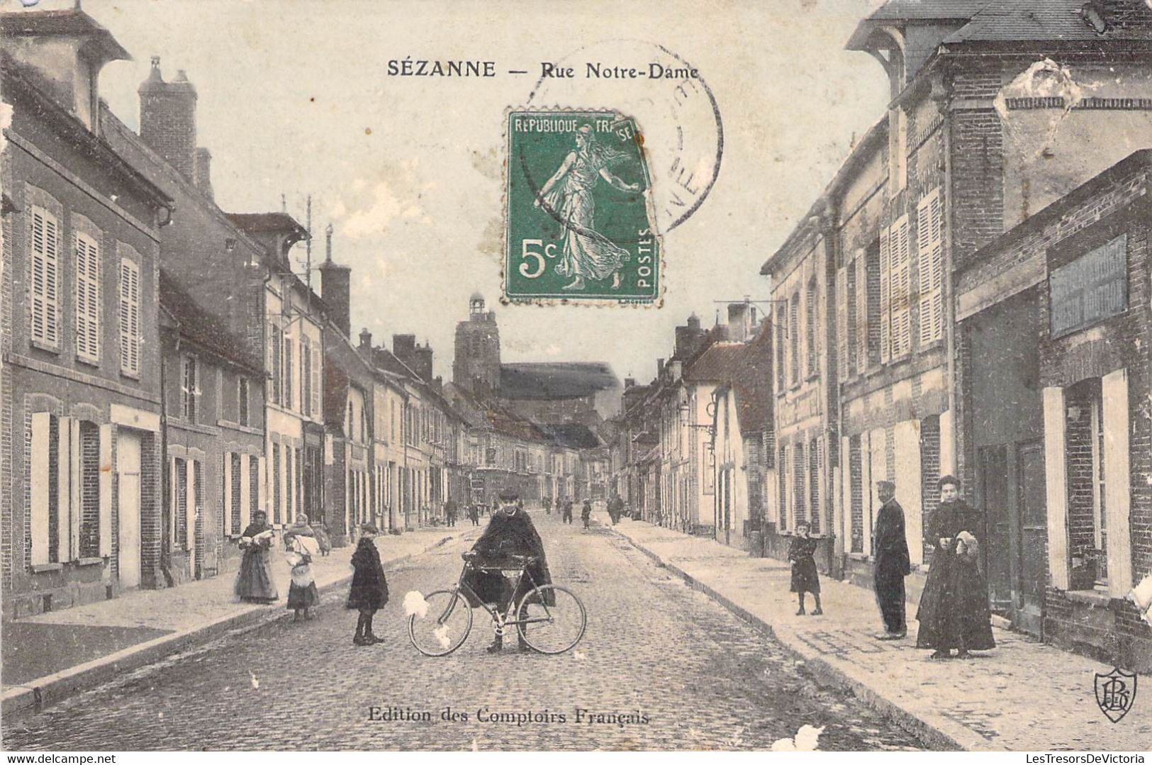 CPA France - Marne - Sézanne - Rue Notre Dame - Edition Des Comptoirs Français - Oblitérée - Animée - Vélo - Enfants - Sezanne