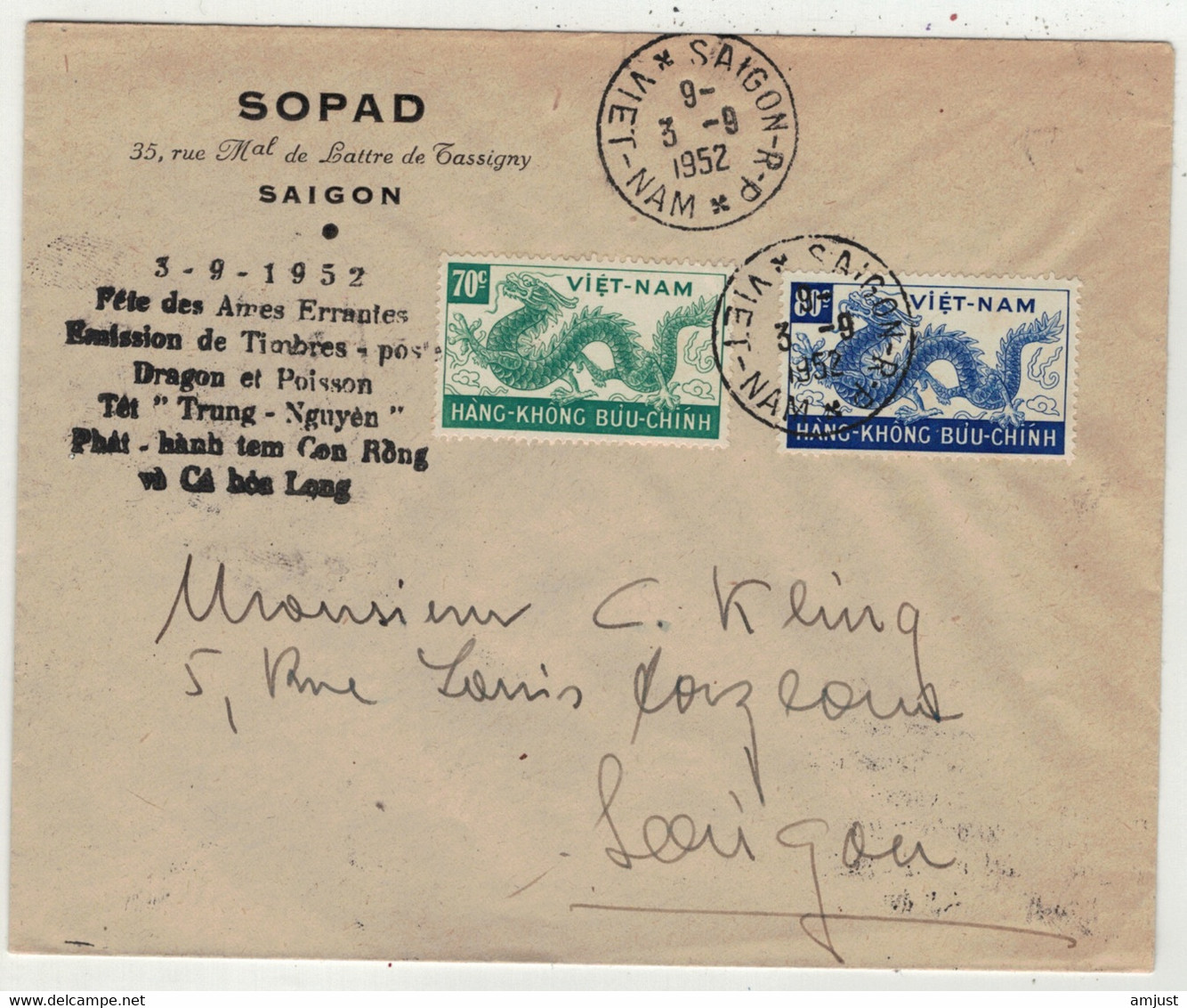 Viêt-Nam // Vietnam // Lettre  Pour Saigon, Fête Des Ames Errantes Du 3.09.1952 - Viêt-Nam