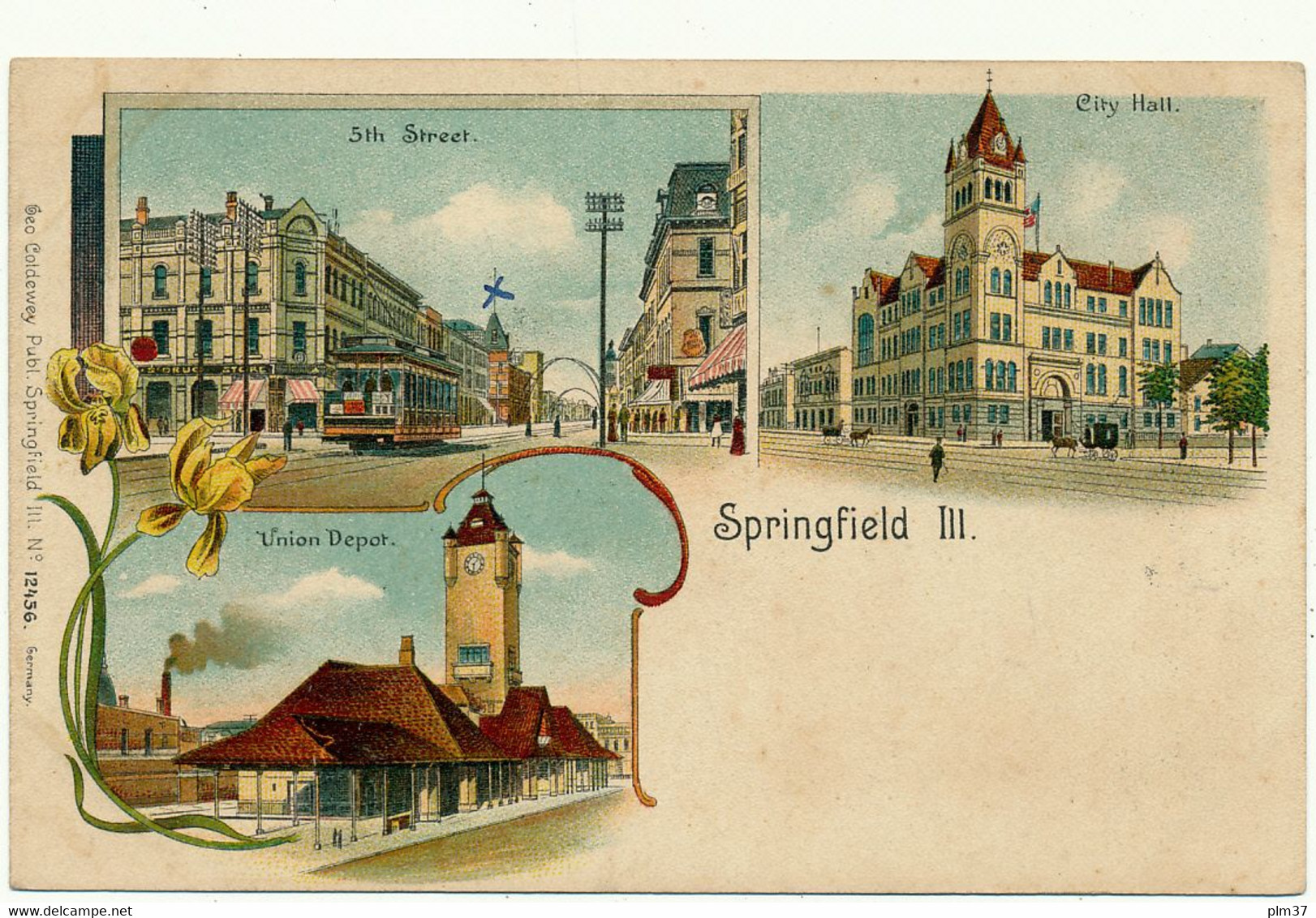 SPINGFIELD, IL - German Postcard, Lithography - Springfield – Illinois