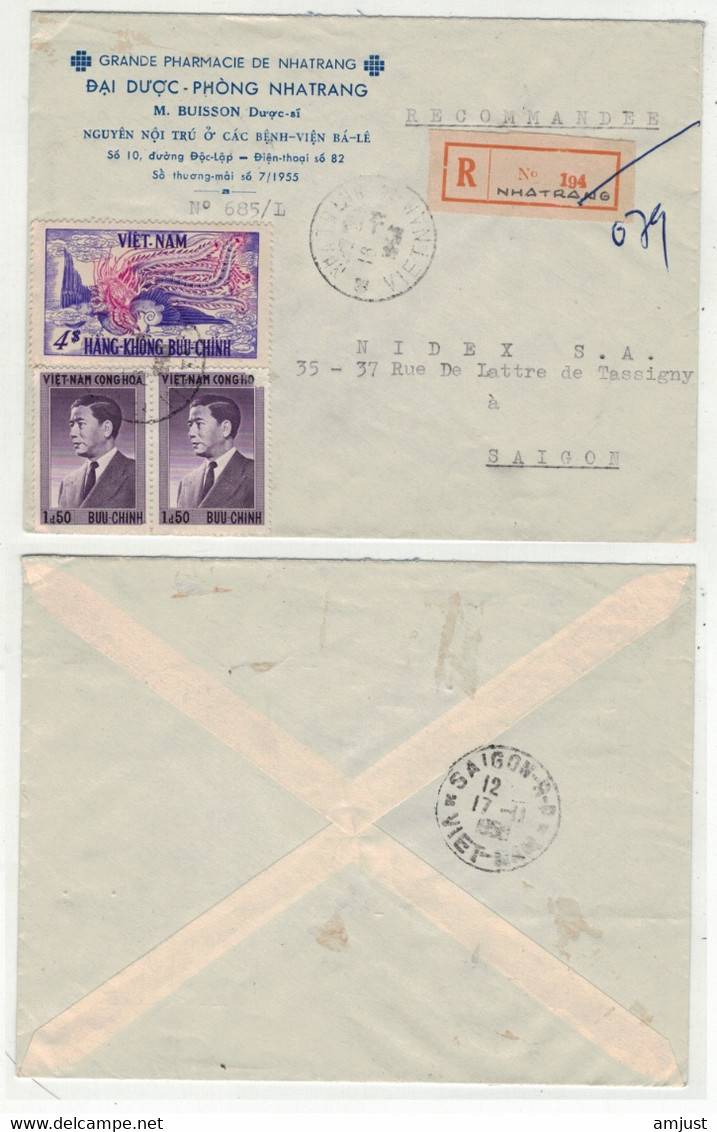 Viêt-Nam // Vietnam // Lettre Recommandée De Nhatrang Pour Saigon Le 16.11.1955 Ou 1956 - Vietnam