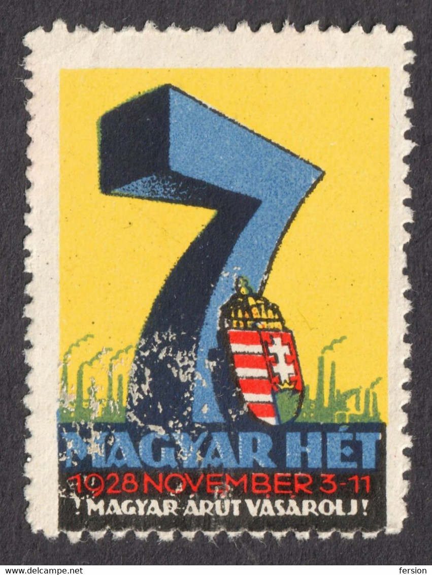 Chimney Factory Industry 1928 Budapest Fair Exhibition Hungary Hungarian Week Label Vignette Cinderella COAT Of ARMS - Andere & Zonder Classificatie