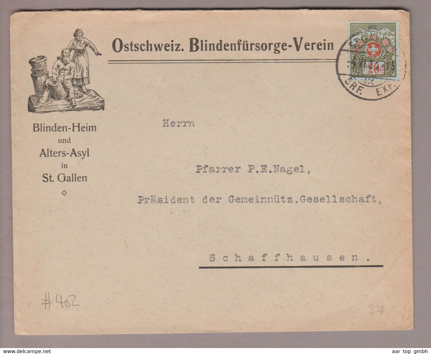CH Portofreiheit Zu#7A Kl#402 Brief Ostschweizer Blindenfürsorge-Verein - Franchise