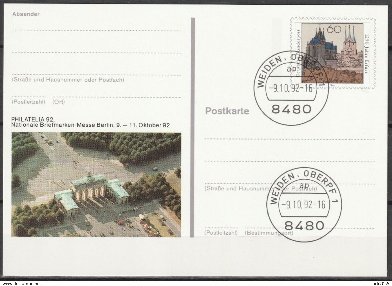 BRD Ganzsache1992 PSo28 Philatelia92 Berlin Ersttagsstempel 9.10.92 WEIDEN OBERPF (d3819)günstige Versandkosten - Postkarten - Gebraucht
