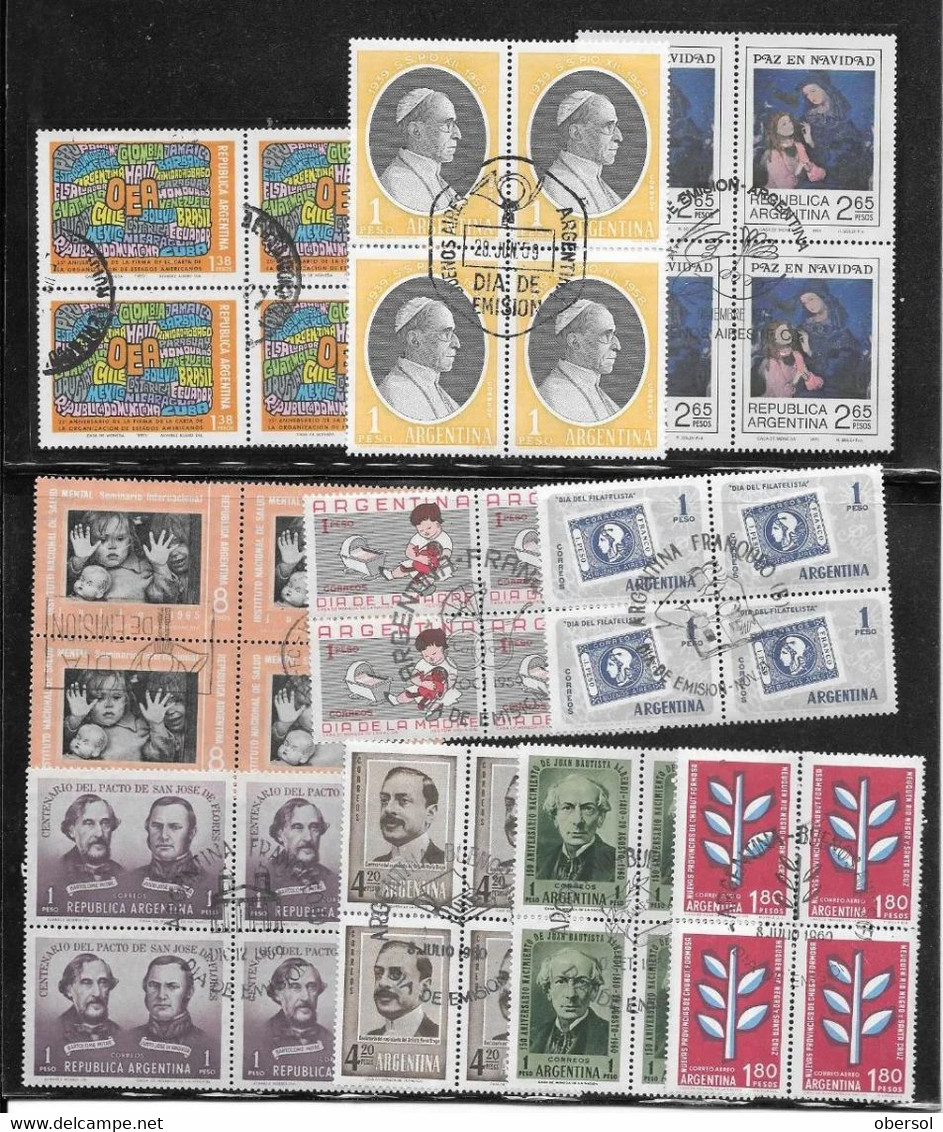 Argentina Several Years 10 Blocks Of Four CTO FDI (First Day Issue) - Lots & Serien