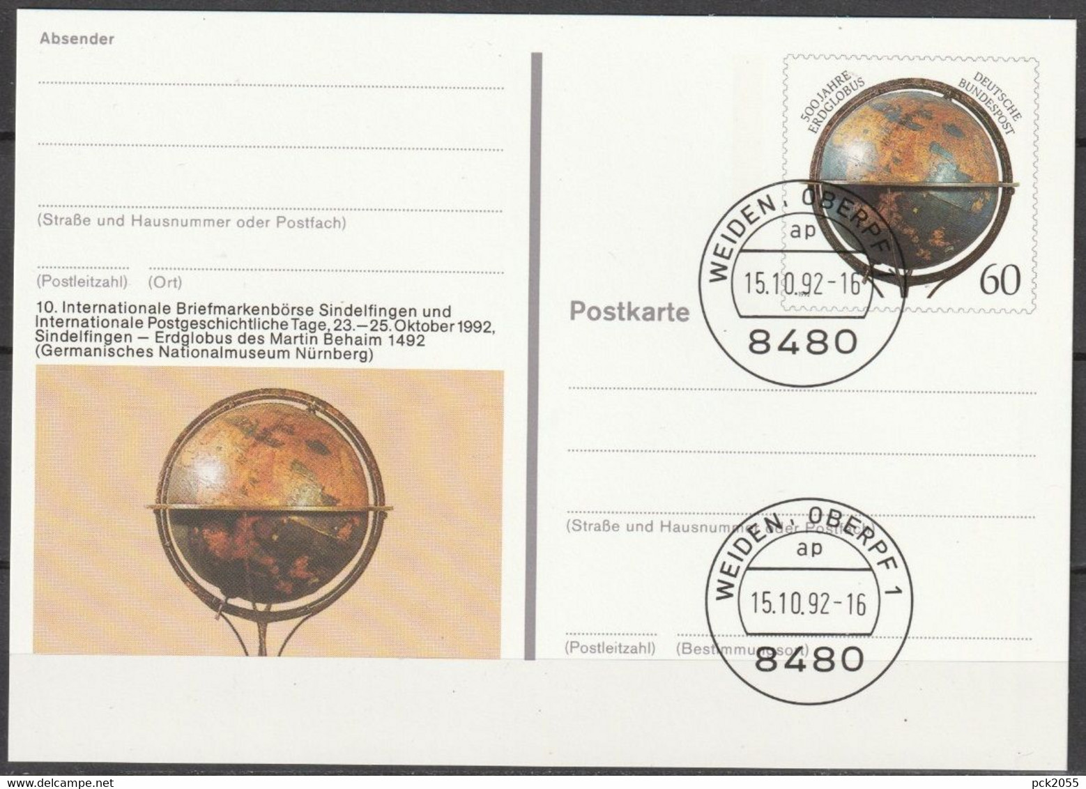 BRD Ganzsache1992 PSo29 Briefmarkenbörse Sindelfingen Ersttagesstempel 15.10.92 WEIDEN OBERPF(d2780)günstiger Versand - Postkarten - Gebraucht