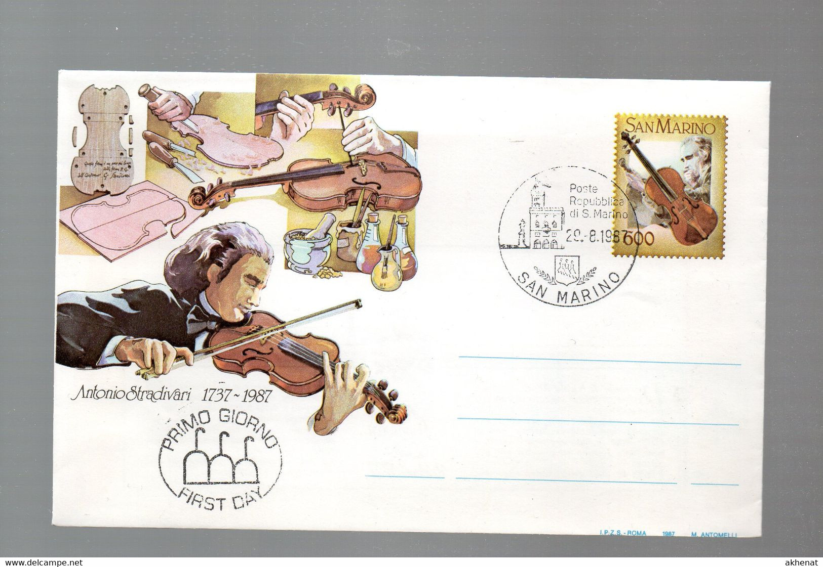 297EML - SAN MARINO , BUSTE POSTALI 1987 STRADIVARI Una Nuova E Una Con Annullo FDC - Entiers Postaux