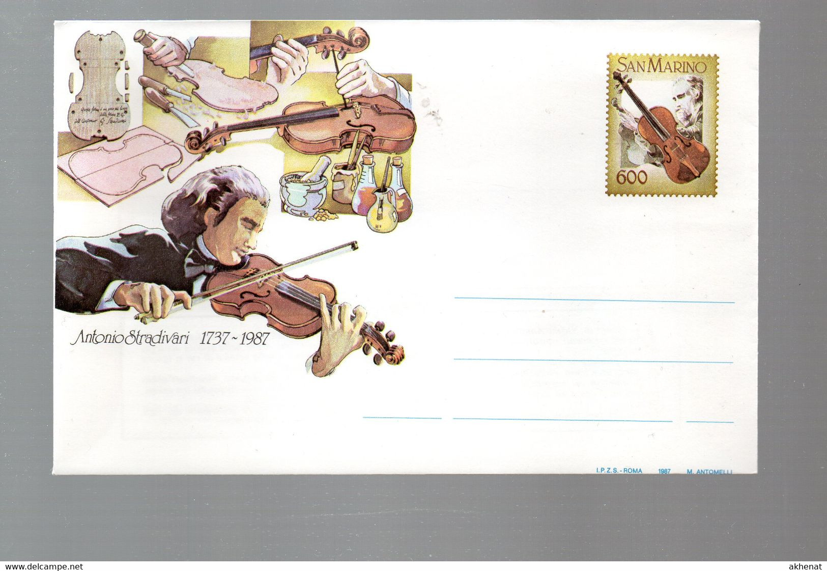 297EML - SAN MARINO , BUSTE POSTALI 1987 STRADIVARI Una Nuova E Una Con Annullo FDC - Entiers Postaux