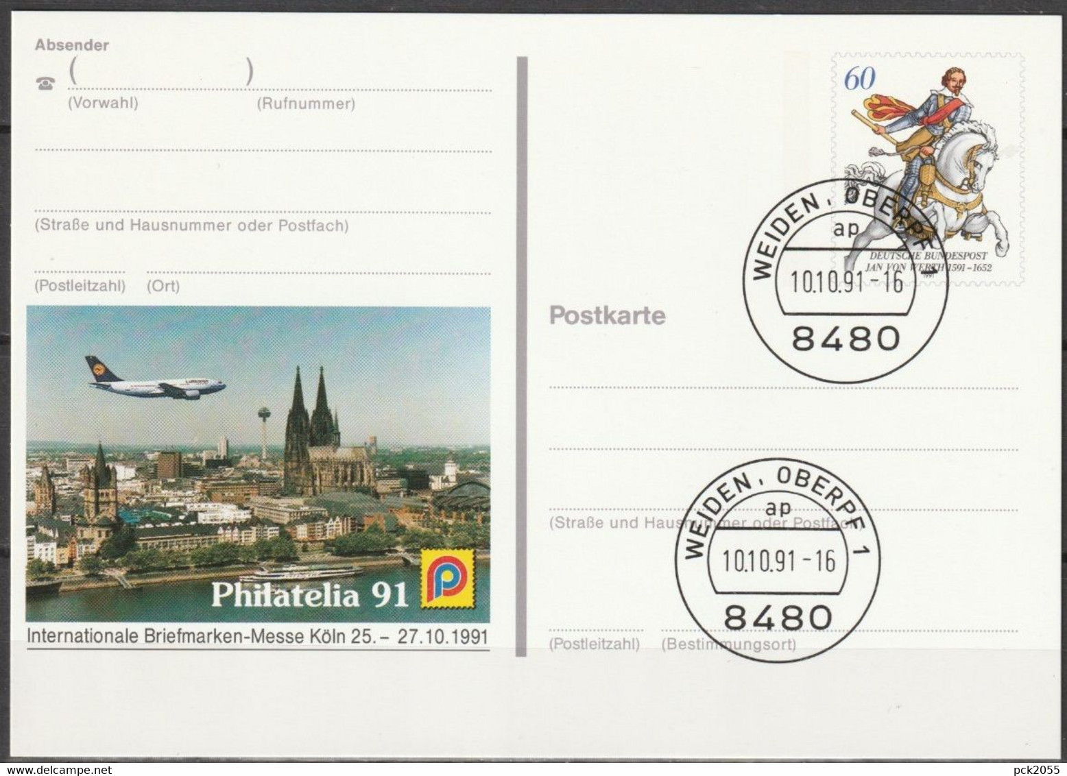 BRD Ganzsache1991 PSo25 PHILATELIA`91 Köln Ersttagesstempel 10.10.91 WEIDEN OBERPF(d2685)günstiger Versand - Postkarten - Gebraucht