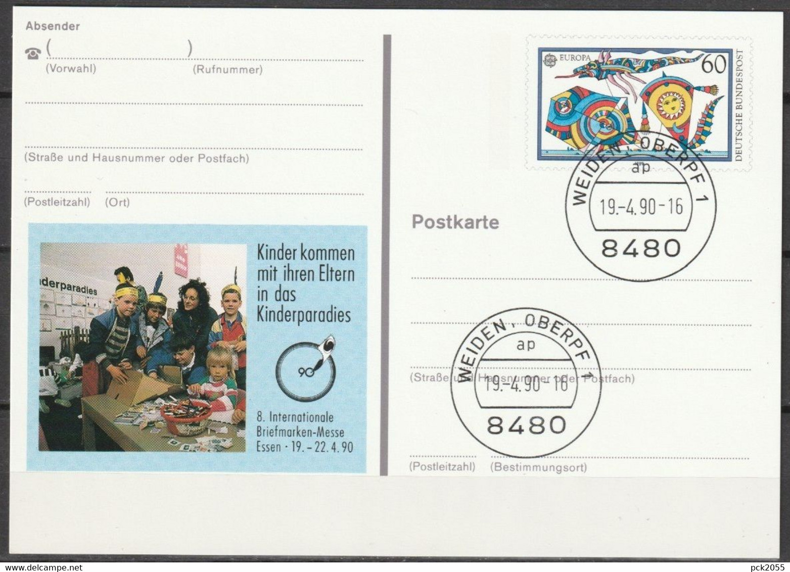 BRD Ganzsache 1989 PSo20 Messe Essen EST. 19.4.90 WEIDEN OBERPF (d1545)günstige Versandkosten - Postkarten - Gebraucht