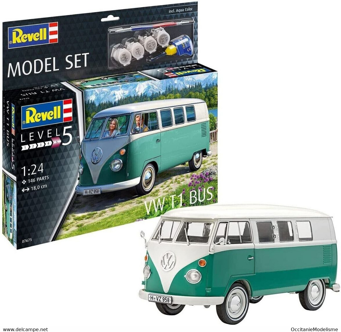 Revell - VW Volkswagen T1 BUS Combi + Peintures + Colle Maquette Kit Plastique Réf. 67675 Neuf NBO 1/24 - Auto's