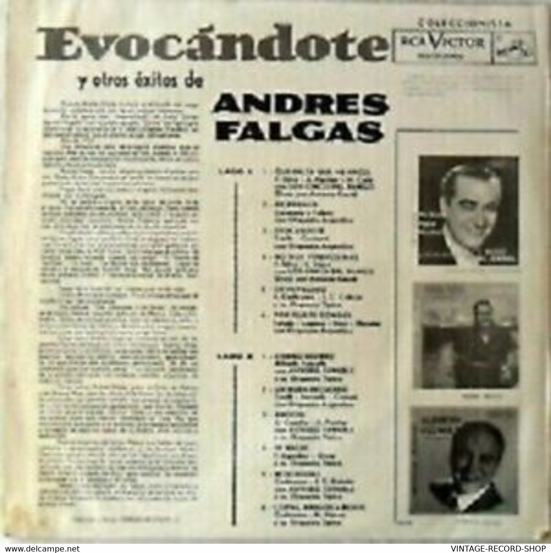 ANDRES FALGAS Y OTROS EXITOS *EVOCANDOTE*TANOCHE-NOSTALGIA-RIE PAYASO- RCA SALE TANGO - Otros - Canción Española