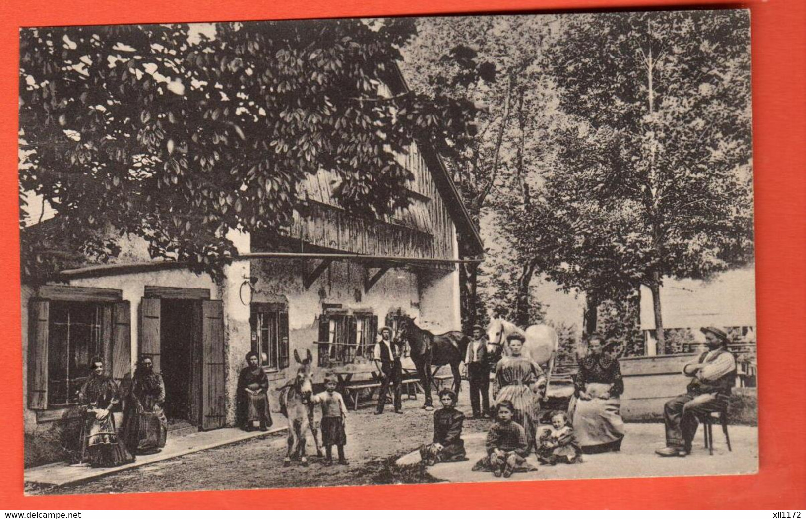 ZSI-10 RARE Ferme Les Oeillons Sur  Noiraigue Val-de-Travers. Ane, Chevaux  TRES ANIME.Circ. 1909 Jacot. - Noiraigue 