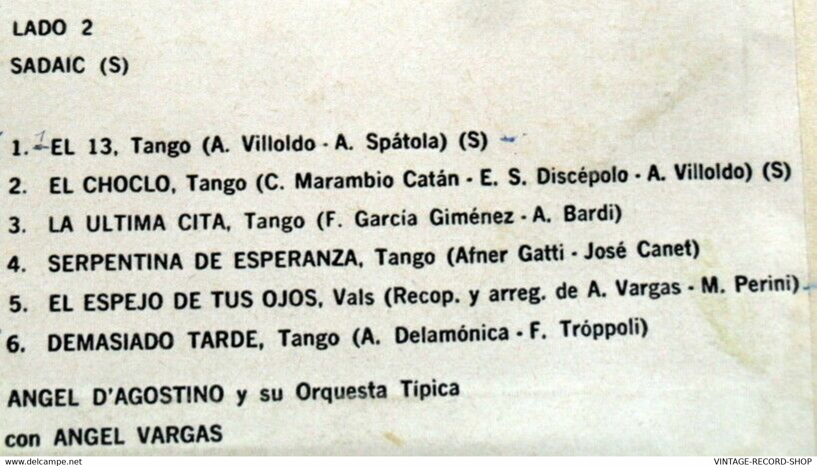 ANGEL D'AGOSTINO Y SU ORQUESTA TIPICA CON ANGEL VARGAS VIEJO COCHE RCA VICTOR - Autres - Musique Espagnole