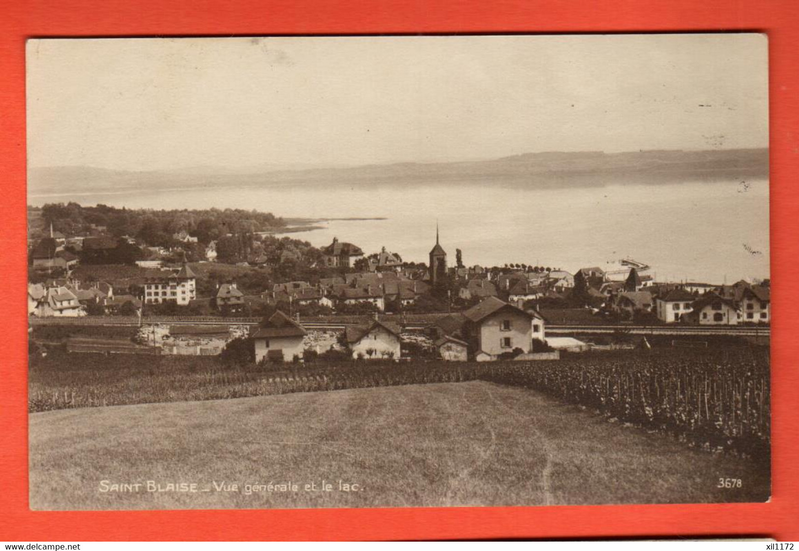 ZSI-21 Saint-Blaise, Vue Générale Et Le Lac. SEPIA Circ. 1912 Avec Un Timbre Français. Perrochet-Matile 3678 - Saint-Blaise