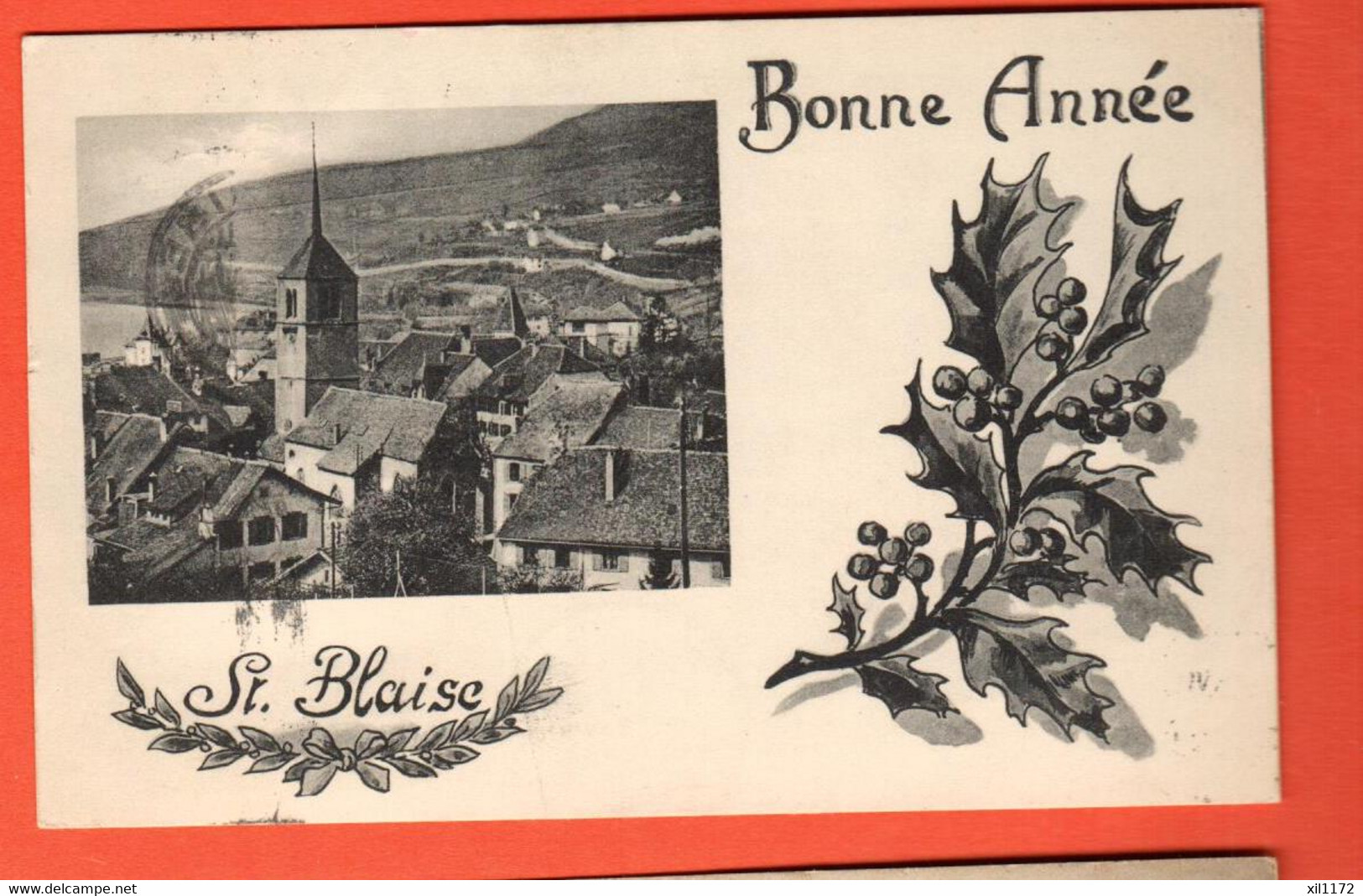 ZSI-23 Saint-Blaise, Carte De Bonne Année Avec Branche De Houx. Circ. 1913 Vers L'Allemagne - Saint-Blaise