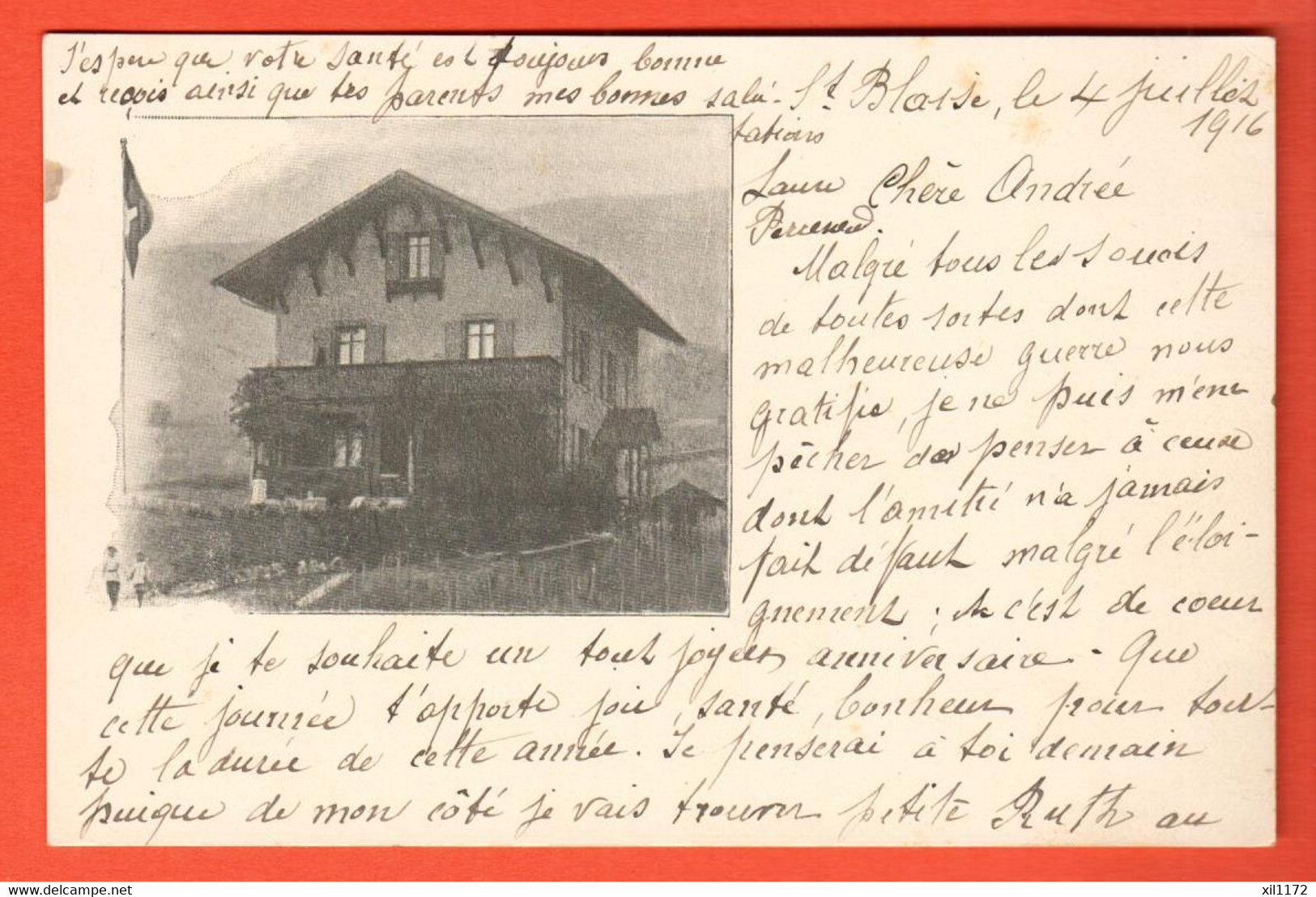 ZSI-26 UNIQUE Carte-Photo De Saint-Blaise, Maison D'habitation Dans Les Vignes. Circulé En 1916 Sous Enveloppe - Saint-Blaise