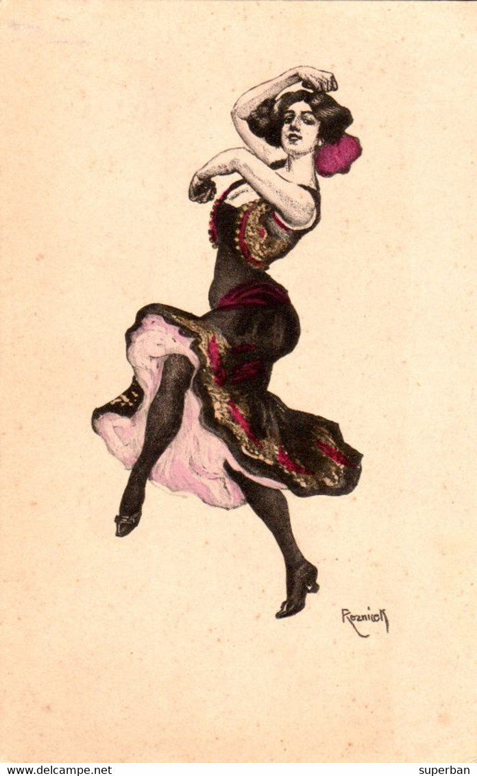 ART NOUVEAU / ART DÉCO / DANSEUSE Au BAS NOIRS / FLAMENCO DANCER Par REZNICEK - SIMPLICISSIMUS KARTE - VI / 6 (ak724) - Reznicek, Ferdinand Von