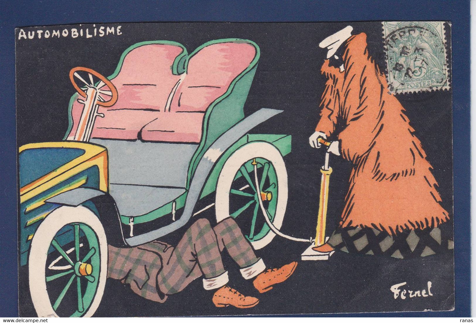 CPA FERNEL Illustrateur Circulé Sport Satirique Humour Voiture Automobile - Fernel