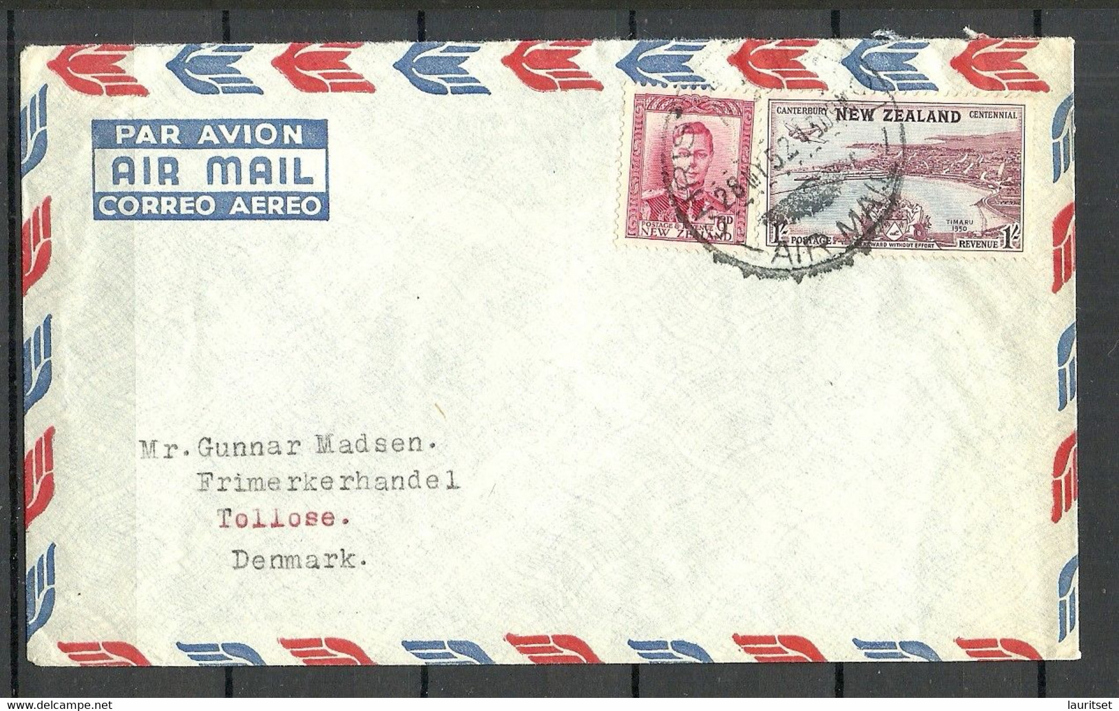 NEW ZEALAND 1952 Air Mail Cover To Denmark - Corréo Aéreo