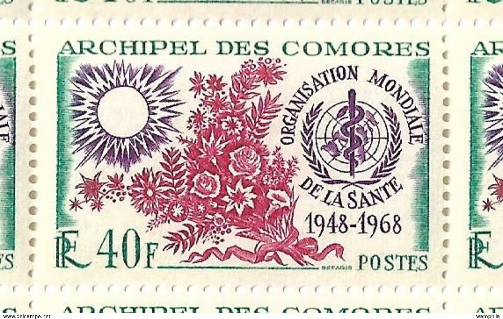 Comores N°46** En Feuille De 25 Coin Daté, Organisation Mondiale De La Santé, Cote 78€. - Unused Stamps