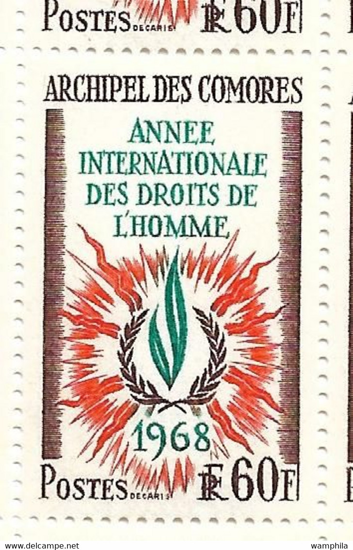 Comores N°49** En Feuille De 25 Coin Daté, Droit De L'homme, Cote 104€. - Nuevos