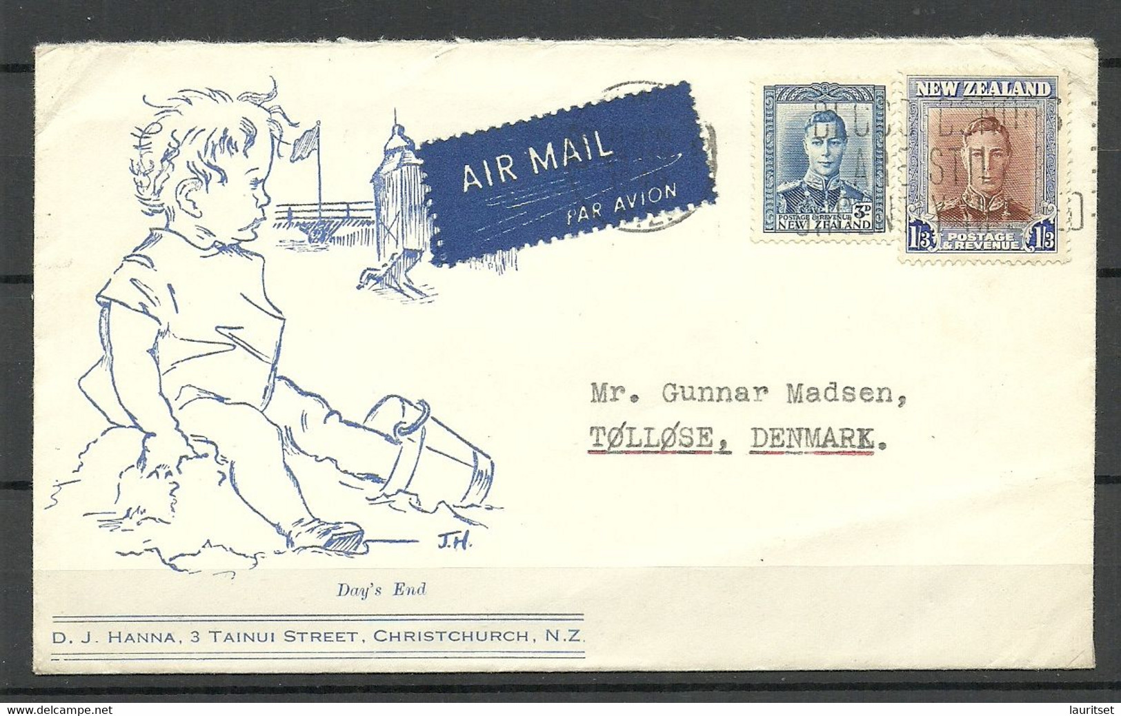 NEW ZEALAND Illustrated Air Mail Cover To Denmark - Corréo Aéreo