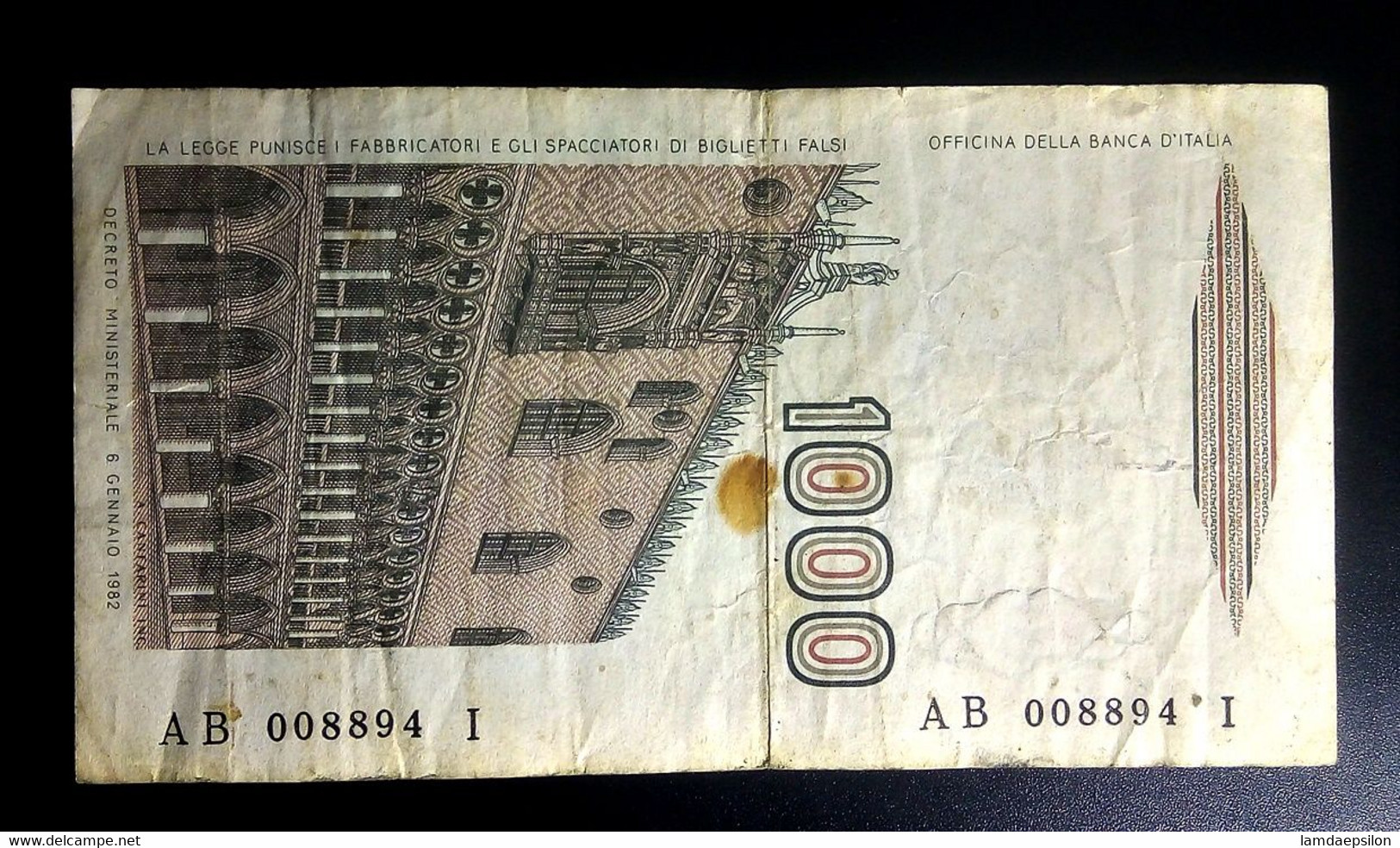 A7  ITALIE   BILLETS DU MONDE   ITALIA  BANKNOTES  1000  LIRE 1982 - [ 9] Collections