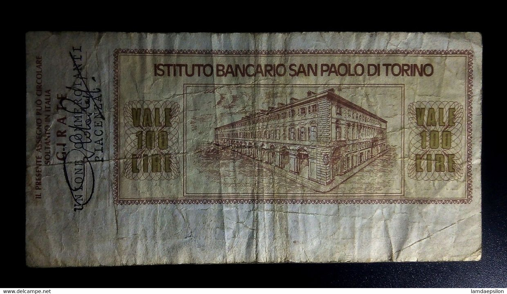 A7  ITALIE   BILLETS DU MONDE   ITALIA  BANKNOTES  100  LIRE 1976 BANCARIO DI TORINO - [ 9] Verzamelingen