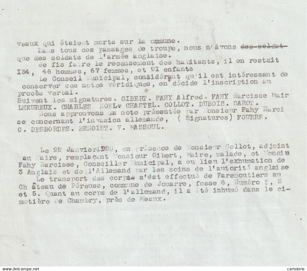 Dépt 77 - FAREMOUTIERS - Extrait Conseil Municipal 1919 - Notes De M. FAHY Maire Sur L'invasion Allemande - Guerre 1914 - Faremoutiers