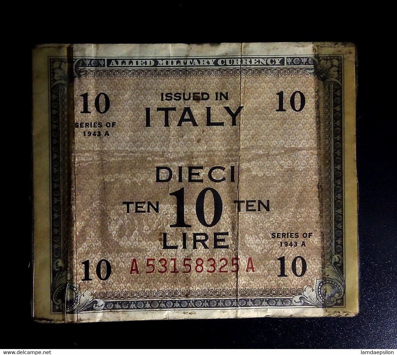 A7  ITALIE   BILLETS DU MONDE   ITALIA  BANKNOTES  10  LIRE 1943 - [ 9] Collections