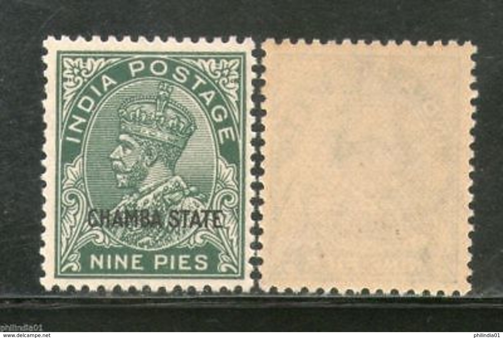 India CHAMBA State 9ps KG V Postage Stamp SG 64a / Sc 61 Cat �10 MNH - Chamba