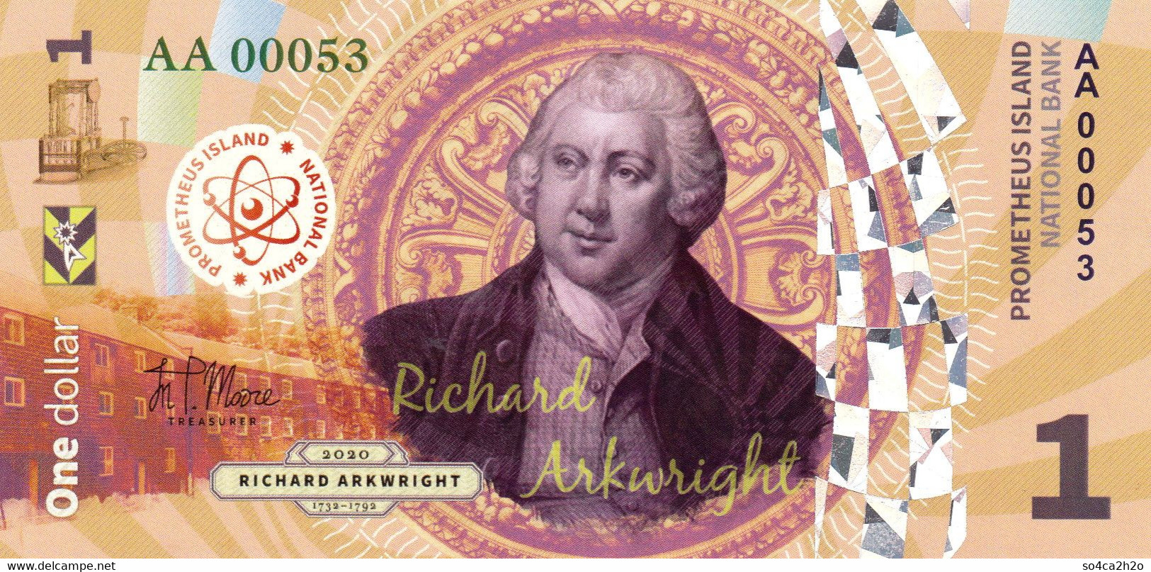 Prometheus Islands 1 Dollar 2020 Richard Arkwright UNC  POLYMER  Emission Privée - Fictifs & Spécimens