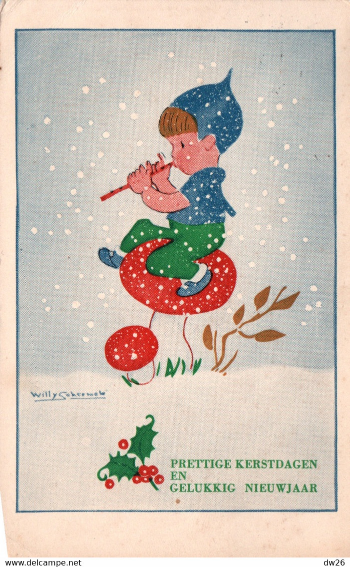 Illustration Willy Schermele: Enfant Au Pipeau - Prettige Kerstdagen En Gelukkig Nieuwjaar (Joyeux Noël) - Schermele, Willy