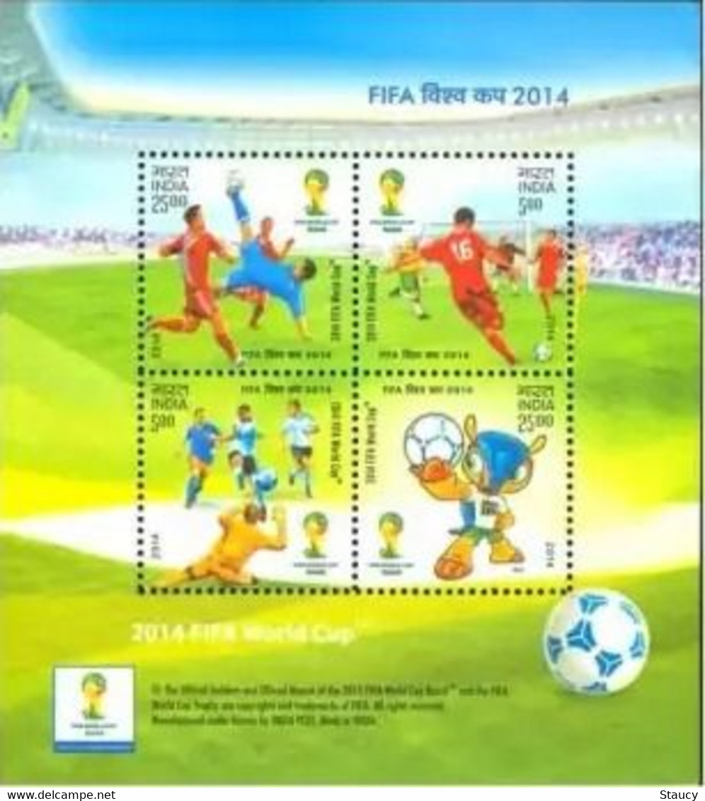 INDIA 2014 FIFA WORLD CUP, BRAZIL 4v MINIATURE SHEET MS MNH (Soccer, Sports, Football) As Per Scan - 2014 – Brésil