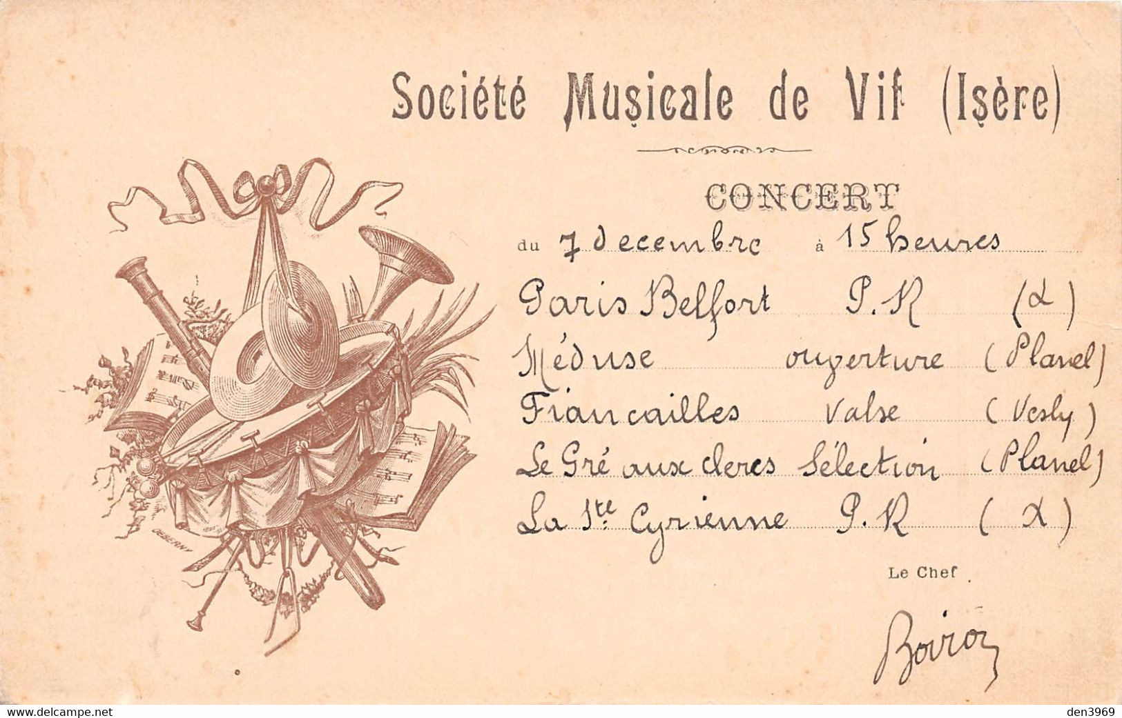 VIF (Isère) - Carte De La Société Musicale - Concert - Lithographie De Deberny - Vif