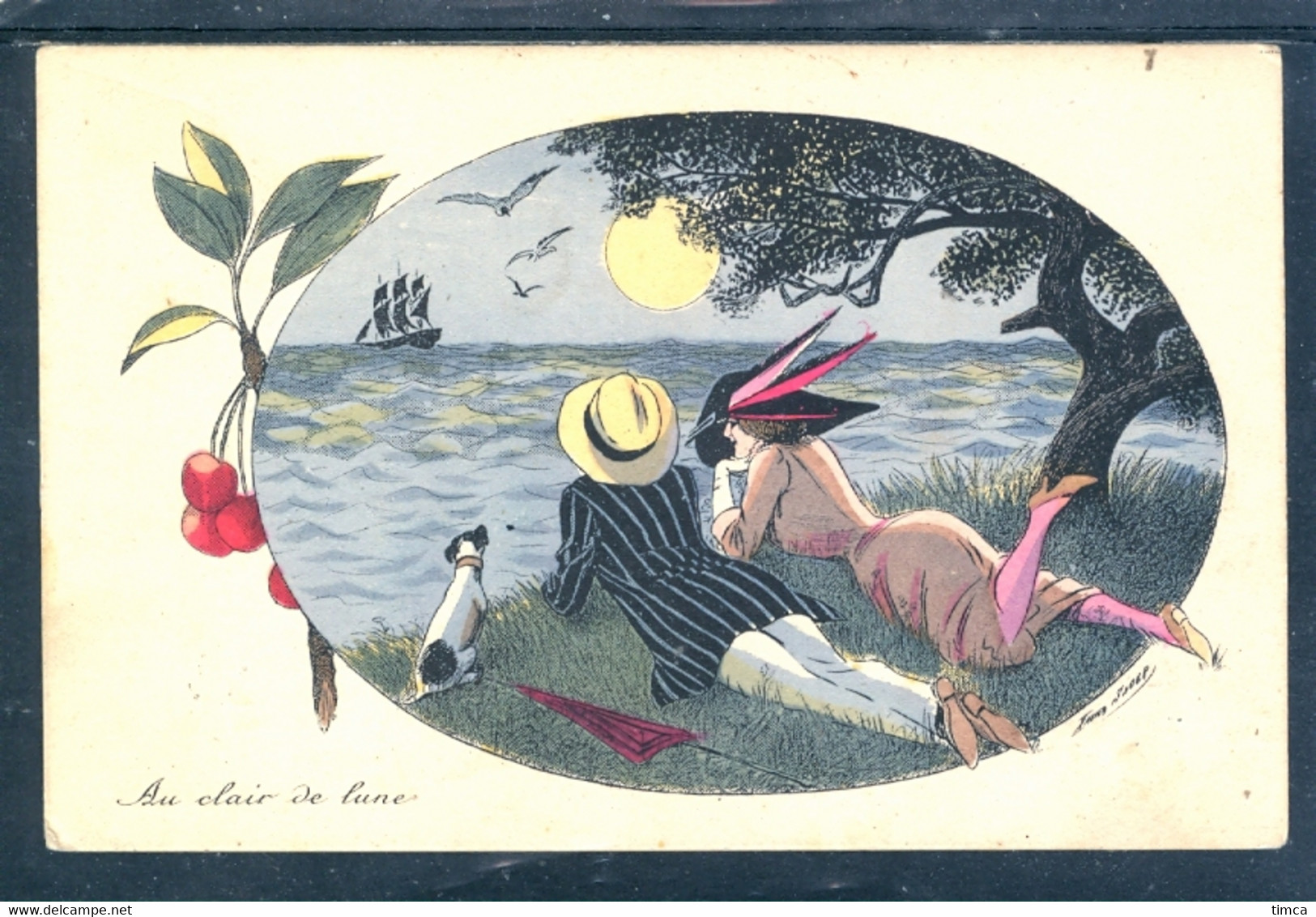 19132 X. Sager - Au Clair De La Lune - Couple Allongé Au Bord De La Mer Avec Petit Chien - Sager, Xavier