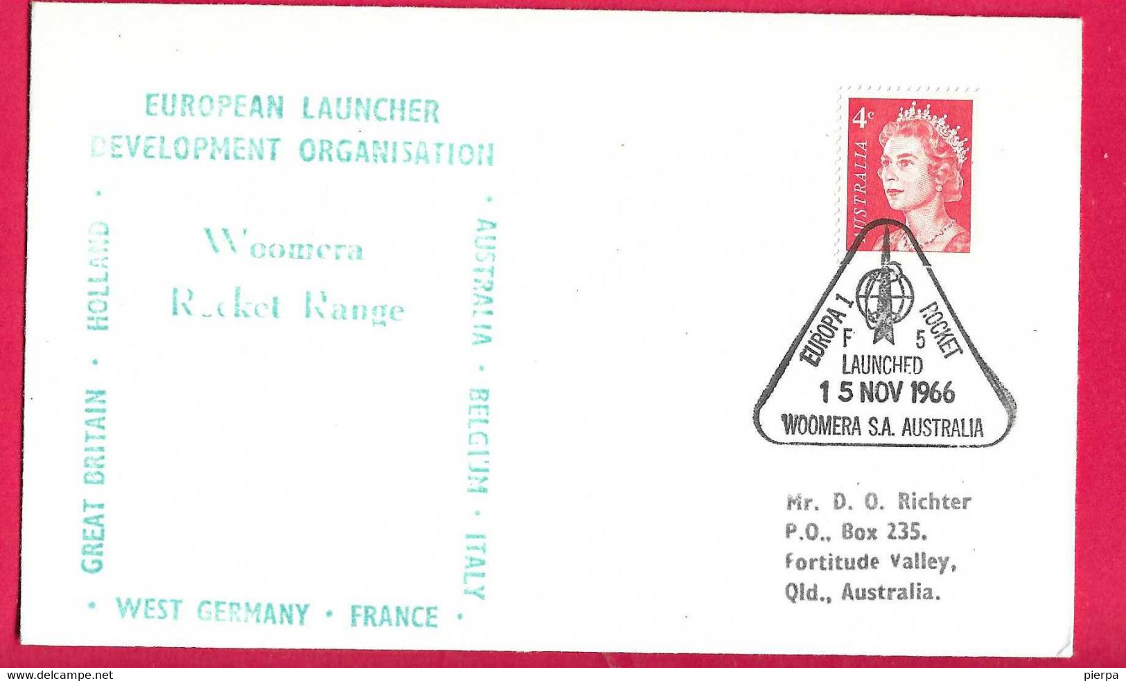 AUSTRALIA - POSTA RAZZO -  EUROPA I ROCKET LAUNCHED *15.NOV.1966 - SU BUSTA UFFICIALE - Premiers Vols