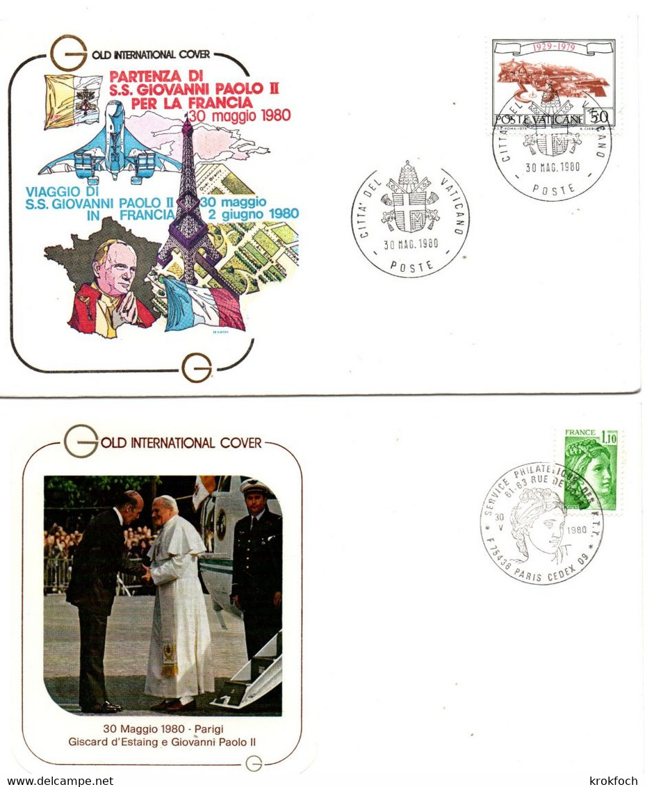 Visite Pape Jean-Paul II 1980 Paris - Départ Vaticano & Arrivée Paris - Maschinenstempel (EMA)