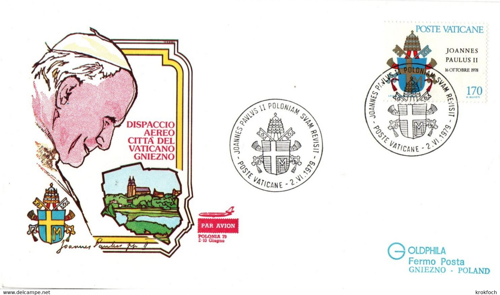 Visite Pape Jana Pawpa Jean-Paul II 1979 - Gniezno - Poloniam Vaticano - JP II - Maschinenstempel (EMA)