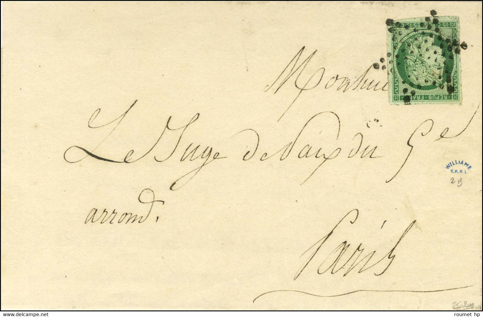 Etoile / N° 2 Vert Foncé, Très Belle Marge Sur Lettre De Paris Pour Paris. 1852. - SUP. - R. - 1849-1850 Ceres