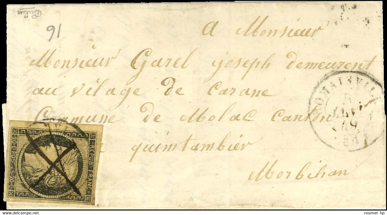 Plume + Càd T 15 ROMAINVILLE (60) 6 JANV. 49 / N° 3 Sur Lettre Pour Rochefort En Terre. - TB. - R. - 1849-1850 Ceres