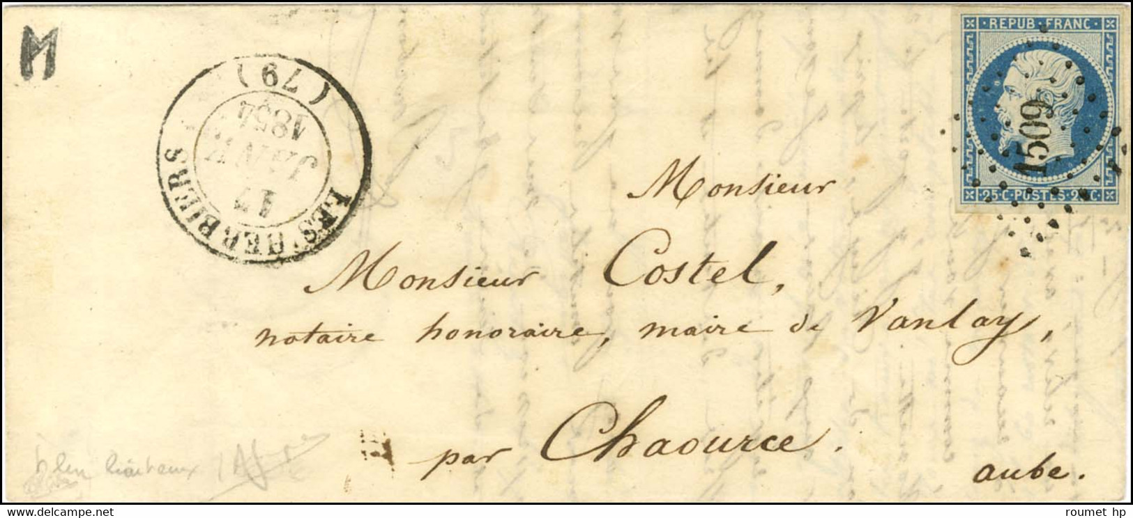 PC 1509 / N° 10 Belle Marge Càd T 14 LES HERBIERS (79) Sur Lettre Pour Chaource. 1854. Usage Tardif Du N° 10. - TB / SUP - 1852 Louis-Napoleon