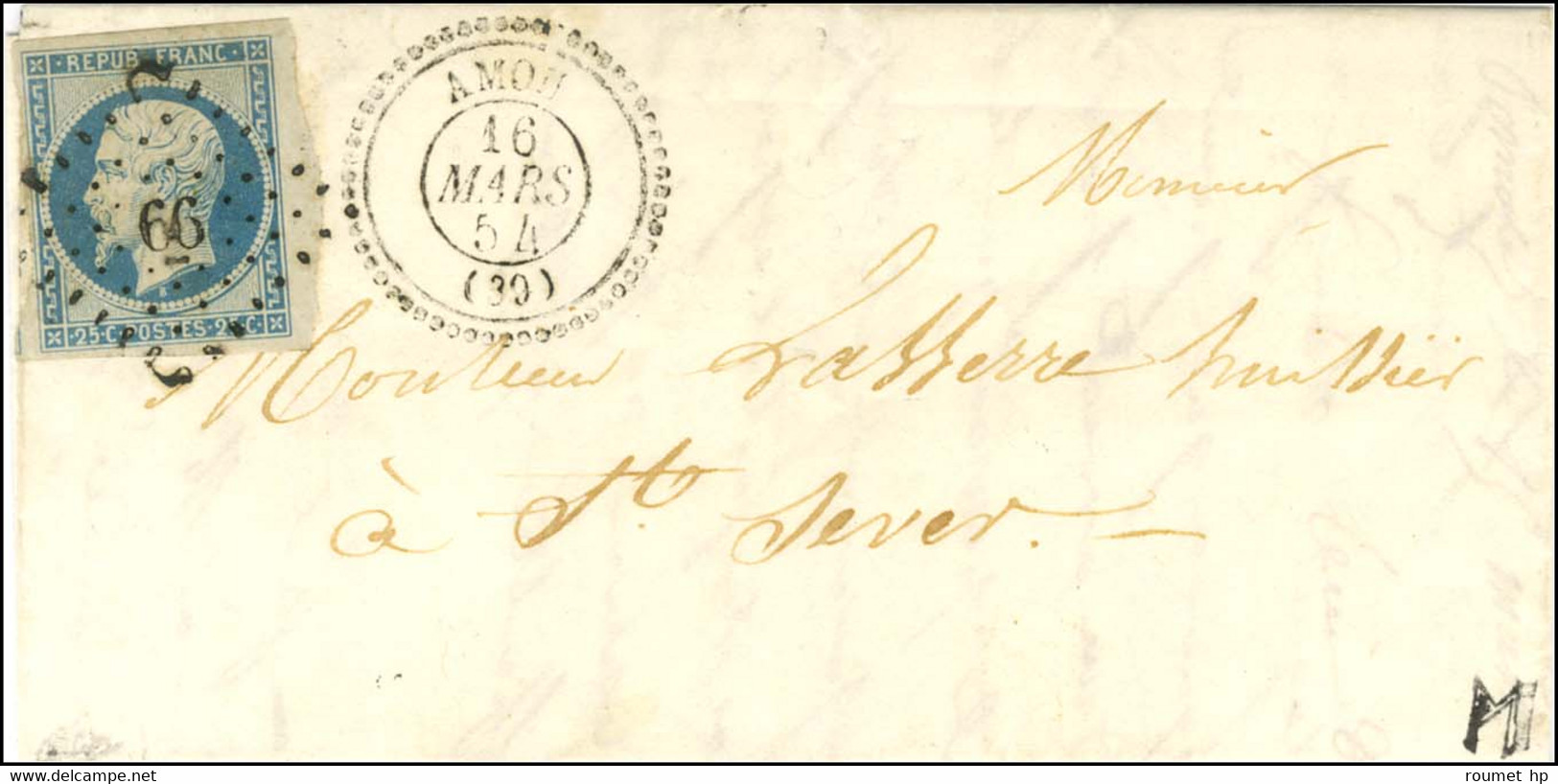 PC 66 / N° 10 Superbe Marge Càd T 22 AMOU (39) Sur Lettre Pour St Sever. Rare Association Du 25c Présidence Avec Càd Per - 1852 Louis-Napoléon