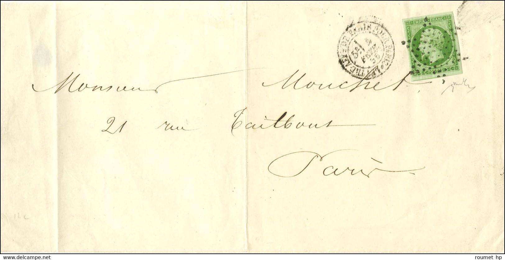 Etoile / N° 12 Tres Belle Marge Càd LETTRE AFFR DE PARIS POUR PARIS Sur Lettre Locale. 1855. - TB / SUP. - 1853-1860 Napoleon III