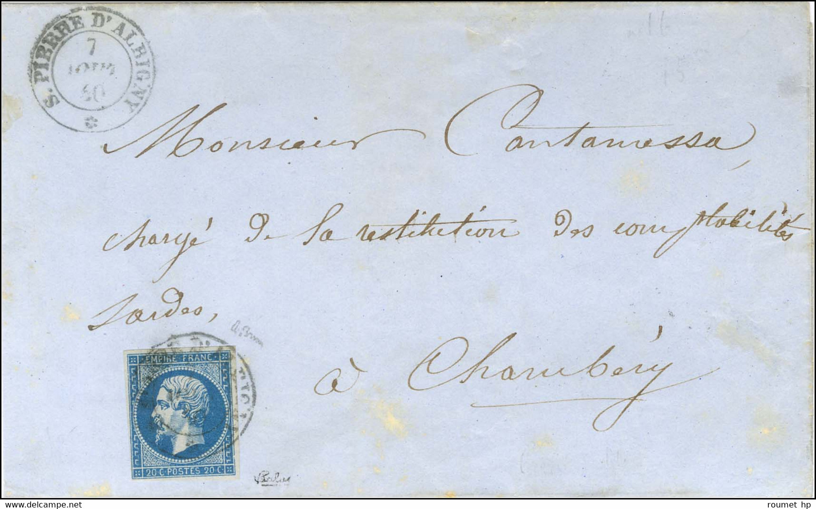 Càd Sarde S. PIERRE D'ALBIGNY / * / N° 14 Sur Lettre Pour Chambéry. 1860. - TB / SUP. - R. - 1853-1860 Napoleone III