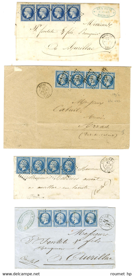 Lot De 4 Lettres Affranchies Avec N° 14 Bande De 4. - TB / SUP. - 1853-1860 Napoleone III