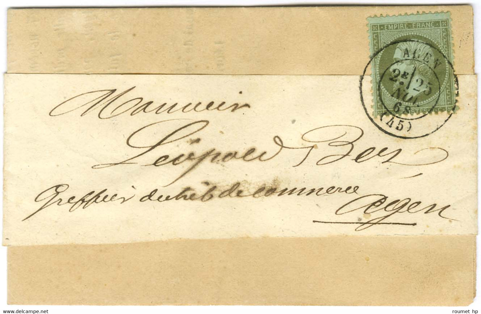 Càd T 17 AGEN (45) / N° 19 Sur Imprimé Complet Adressé Sous Bande Localement. 1868. - TB / SUP. - 1862 Napoleon III